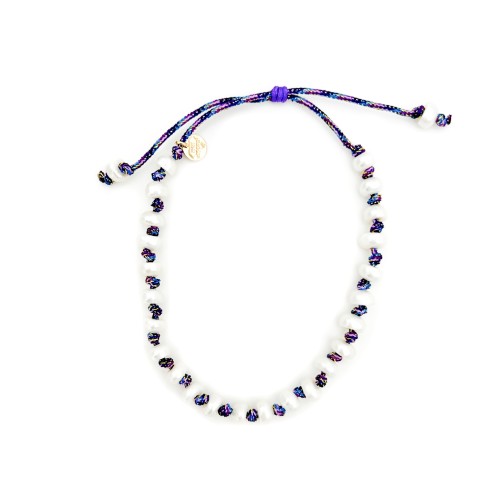 BRACELET EN PERLE NATURELLE D'EAU DOUCE SUR CORDON VIOLET