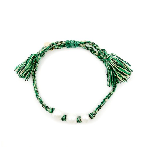 BRACELET EN COTON VERT ET PERLES D'EAU DOUCE