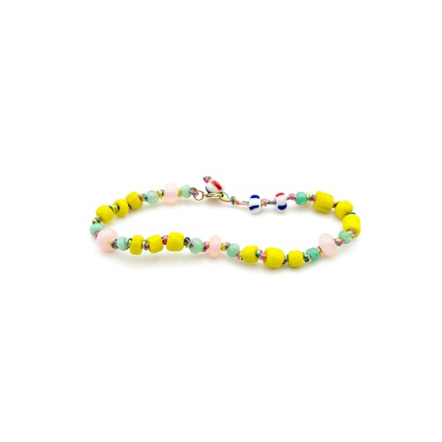 BRACELET CANDIES EN PERLE AFRICAINE JAUNES