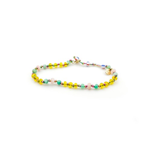 ANKLET CANDIES EN PERLE AFRICAINES JAUNES TRANSLUCIDES