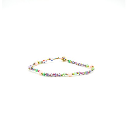 ANKLET CANDIES EN PERLE AFRICAINES BLEUES ET BLANCHES