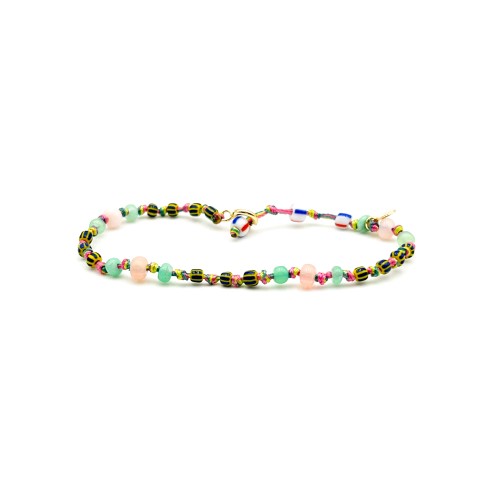 ANKLET CANDIES IN YELLOW AND BLUE AFRICAN PEARL