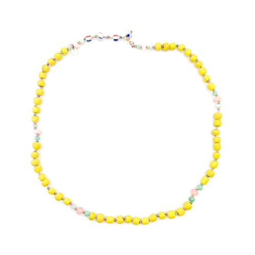 COLLIER CANDIES EN PERLES AFRICAINES JAUNE