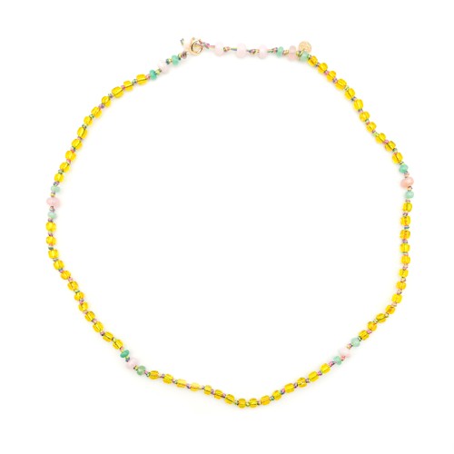 COLLIER CANDIES EN PERLES AFRICAINES JAUNES TRANSCLUCIDES